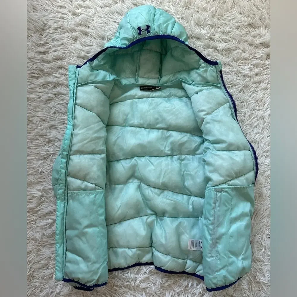 Under Armour Storm Teal Hooded Puffer Zip Up Jacket Girl's Size XL